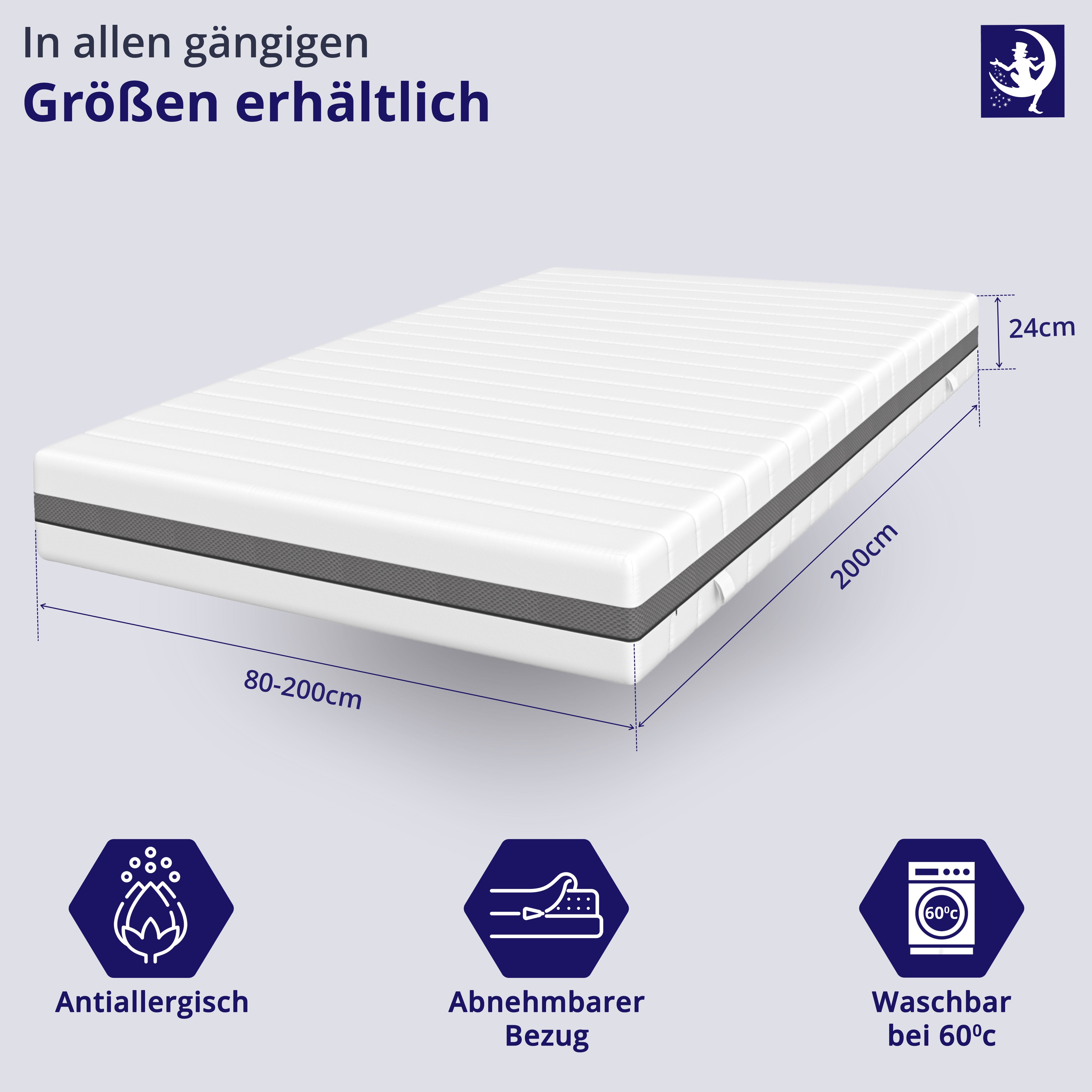 24 cm hohe Taschenfederkernmatratze in allen gängigen Größen, antiallergisch, waschbarer Bezug bei 60 Grad