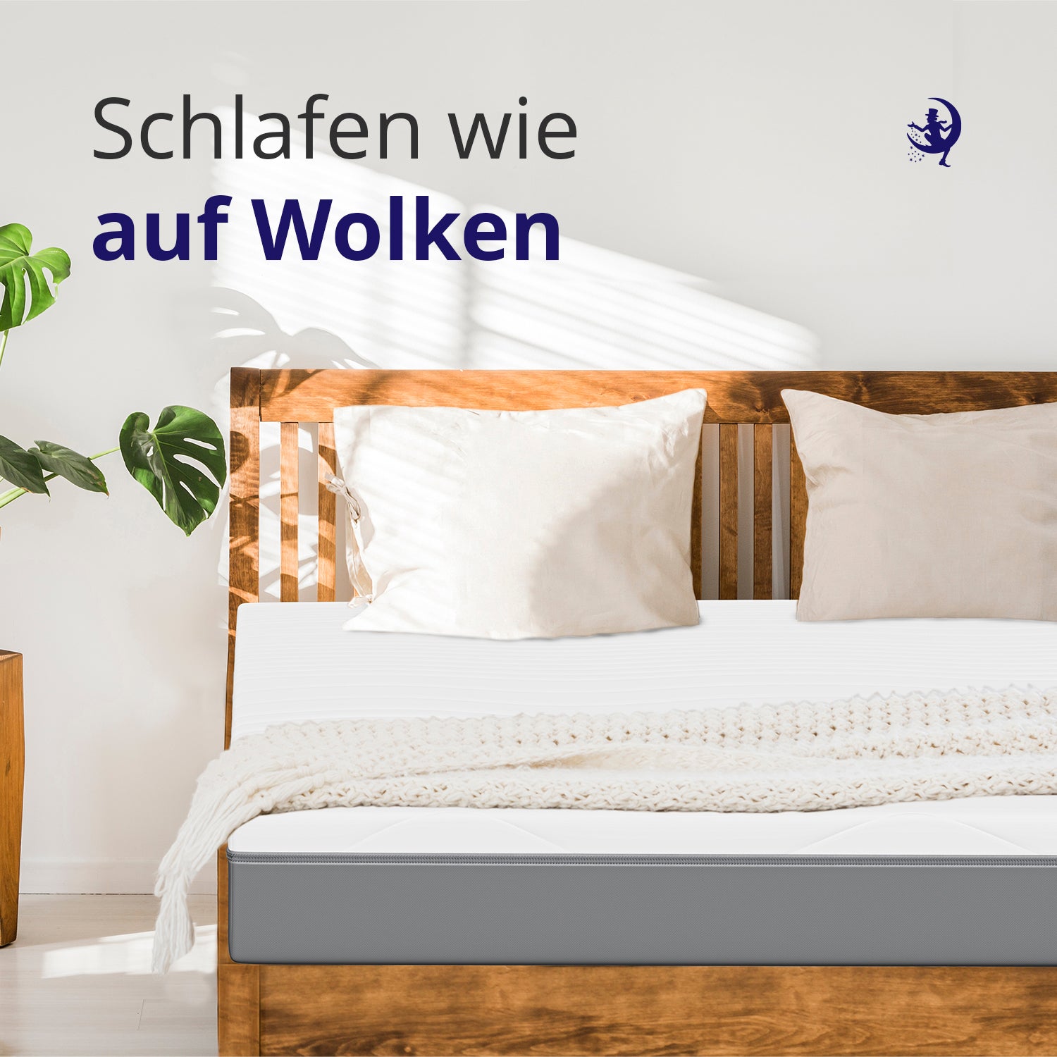 Modernes Schlafzimmer mit bequemer Komfortmatratze und Holzrahmen – perfekter Schlaf wie auf Wolken